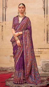Purple Contemporary Border Banarasi Crepe Silk Saree